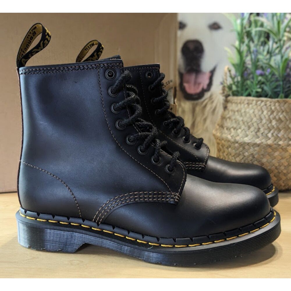 Dr. Martens 1460 Black + Brown Abruzzo WP Leather Lace Up Combat Boots UK 6 NIB - Picture 4 of 14